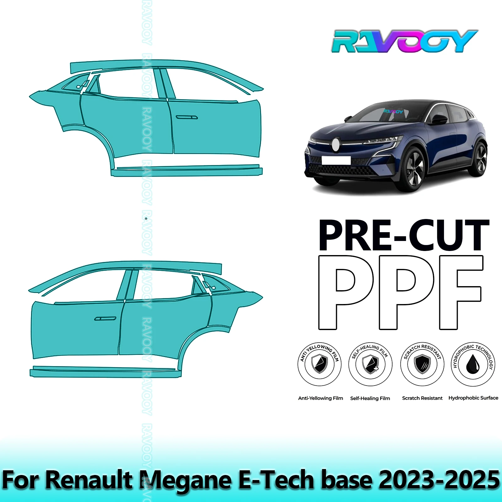 

For Renault Megane E-Tech base 2023-2025 8.5mil Clear Matte Pre-Cut PPF Door & A/B Pillar Kit TPU Paint Protection Film Set