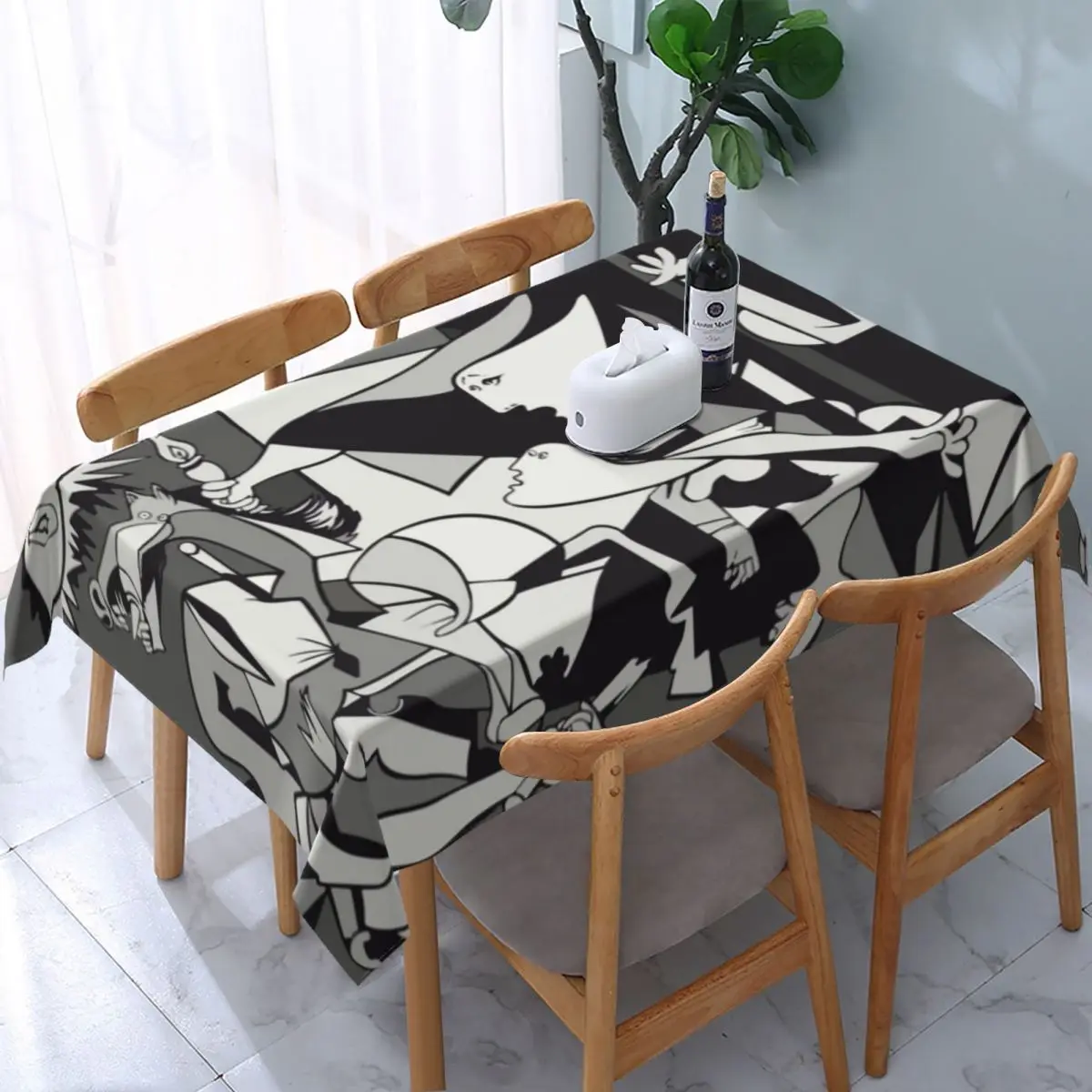 Rectangular Oilproof Pablo Picasso 1937 Artwork Table Cover Elastic Guernica Table Cloth Backing Edge Tablecloth for Picnic