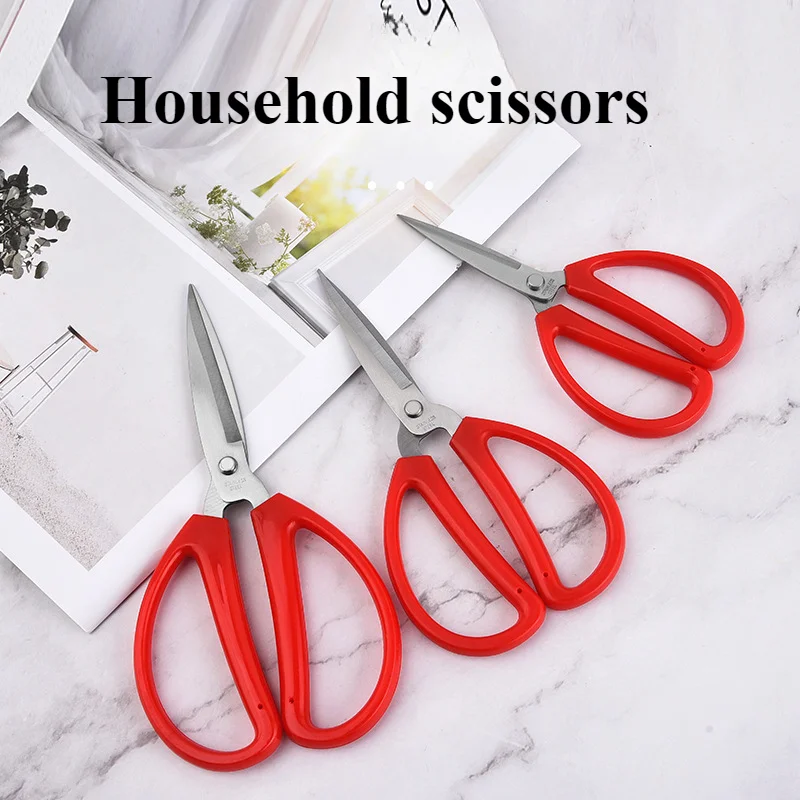 1pcs Kitchen Household Scissors Red Stainless Steel Civil Industrial Office Student Plastic Ribbon Scissors