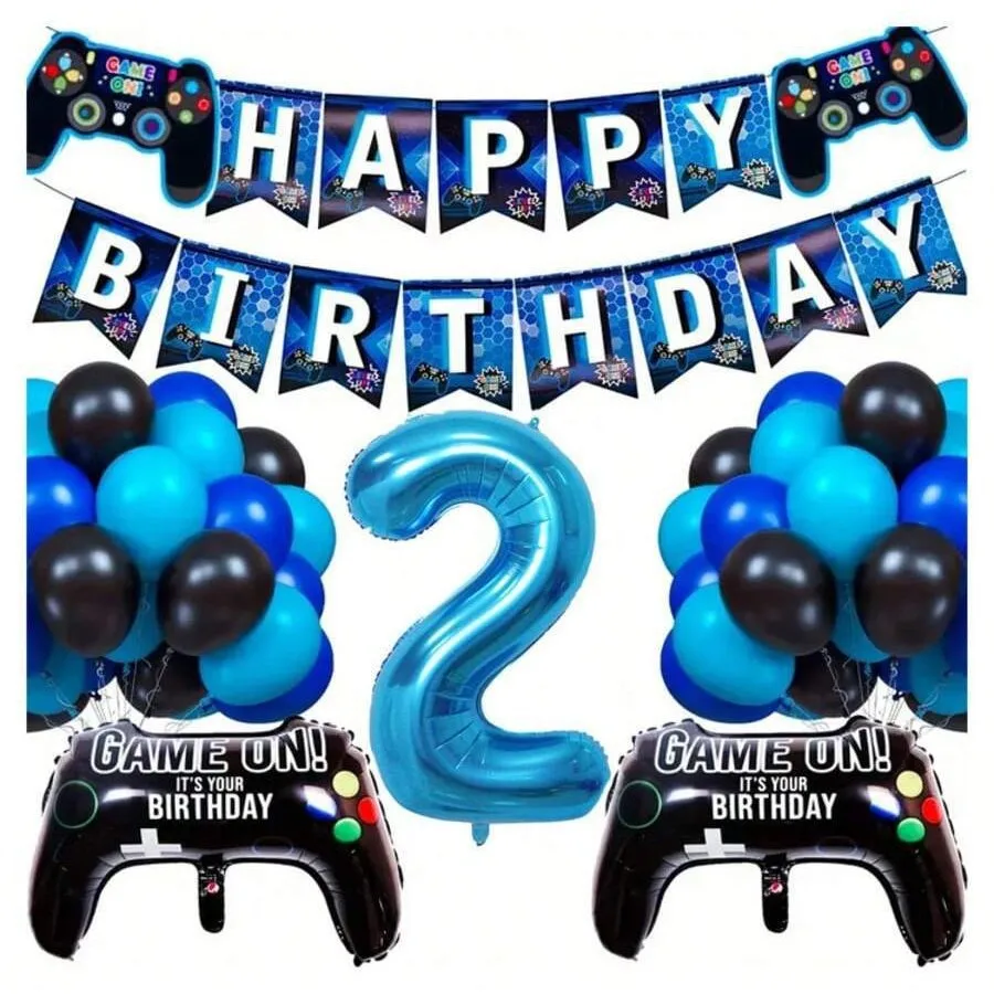 Ballons de jeu vidéo, décorations de ballons en latex noir sur le thème des jeux pour les soirées de jeu des adolescents, fournitures pour les anniversaires de joueurs à thème « Level Up »