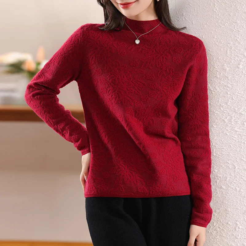 Women\'s Clothing Sales Women\'s Sweater 100% Wool Loose Soft O-neck Knitted Pullovers Design Wool Sweaters