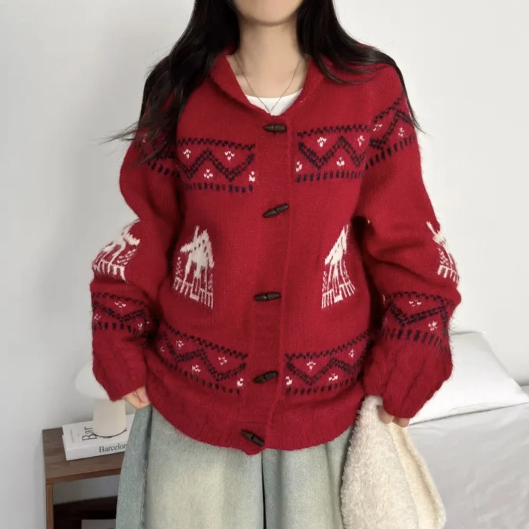 เสื้อคลุมคาร์ดิแกนไหมพรมสไตล์วินเทจ คอปกติดกระดุม สำหรับฤดูใบไม้ร่วงและฤดูหนาว ให้ความอบอุ่น ทรงตรง ยาว สำหรับผู้หญิง...