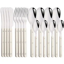 Beige Silver 4/16Pcs Dinnerware Acrylic Handle Knife Fork Spoon Set Stainless Steels Cutlery Set Western Dinner Kitchen Flatware