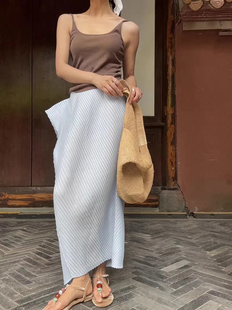 Pleated T-Shirt 2026 Summer New Japane Irregular Cut Pile Collar Top Simple Fashion Lightweight Wrinkle-Free Women Skirt