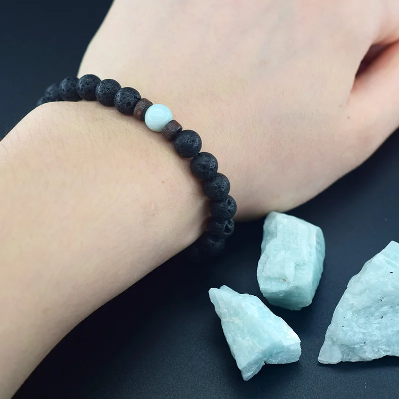 Amazonite Beads Bracelet Natural Stone Bracelet Men Volcanic Lava Stretch Rope Bracelet for Women Original Handmade Pain Relief