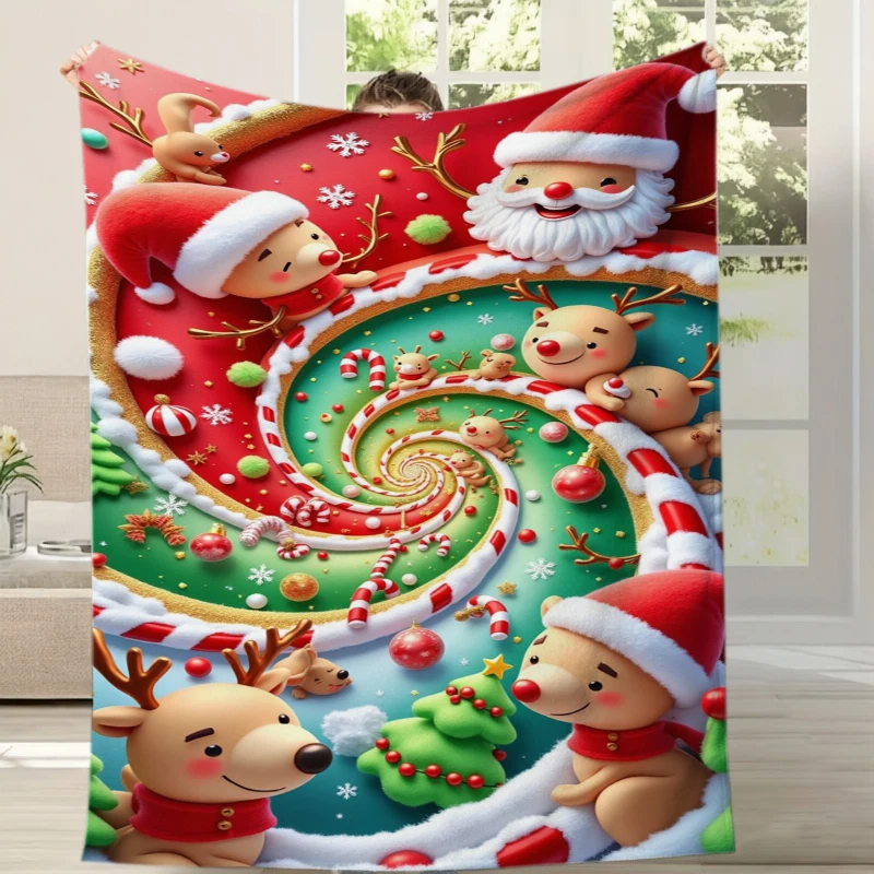 Santa Claus Gift Box Christmas Fleece Blanket For Festive Bedroom Decor Lightweight Plush Throw Blanket Cover