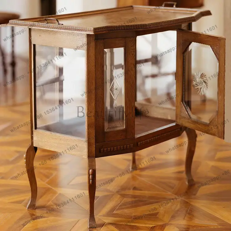 yj21 European retro solid wood old carving display cabinet French classical carving entrance TV side cabinet