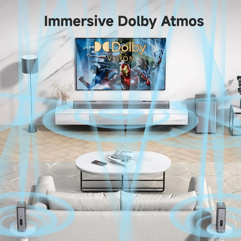 1100mm Flagship Wireless Soundbar System With Two Active Subwoofers Support Dolby Vision For Luxury Living Room