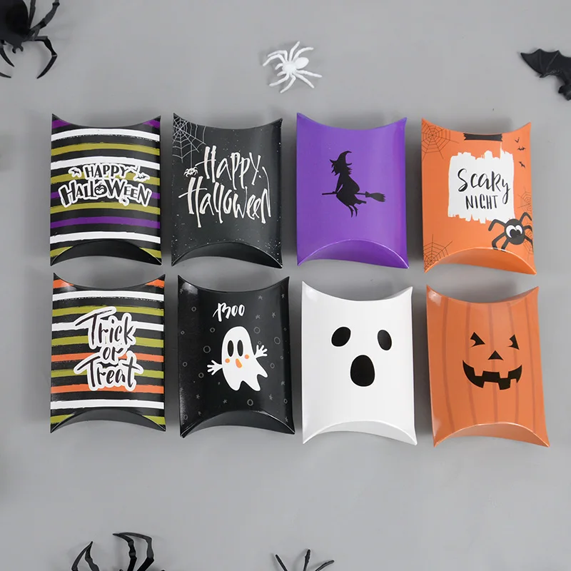 10/20Pcs Halloween Candy Box DIY Pillow Shape Pumpkin Ghost Biscuit Snack Box Halloween Party Decoration Kid Gift Trick Or Treat