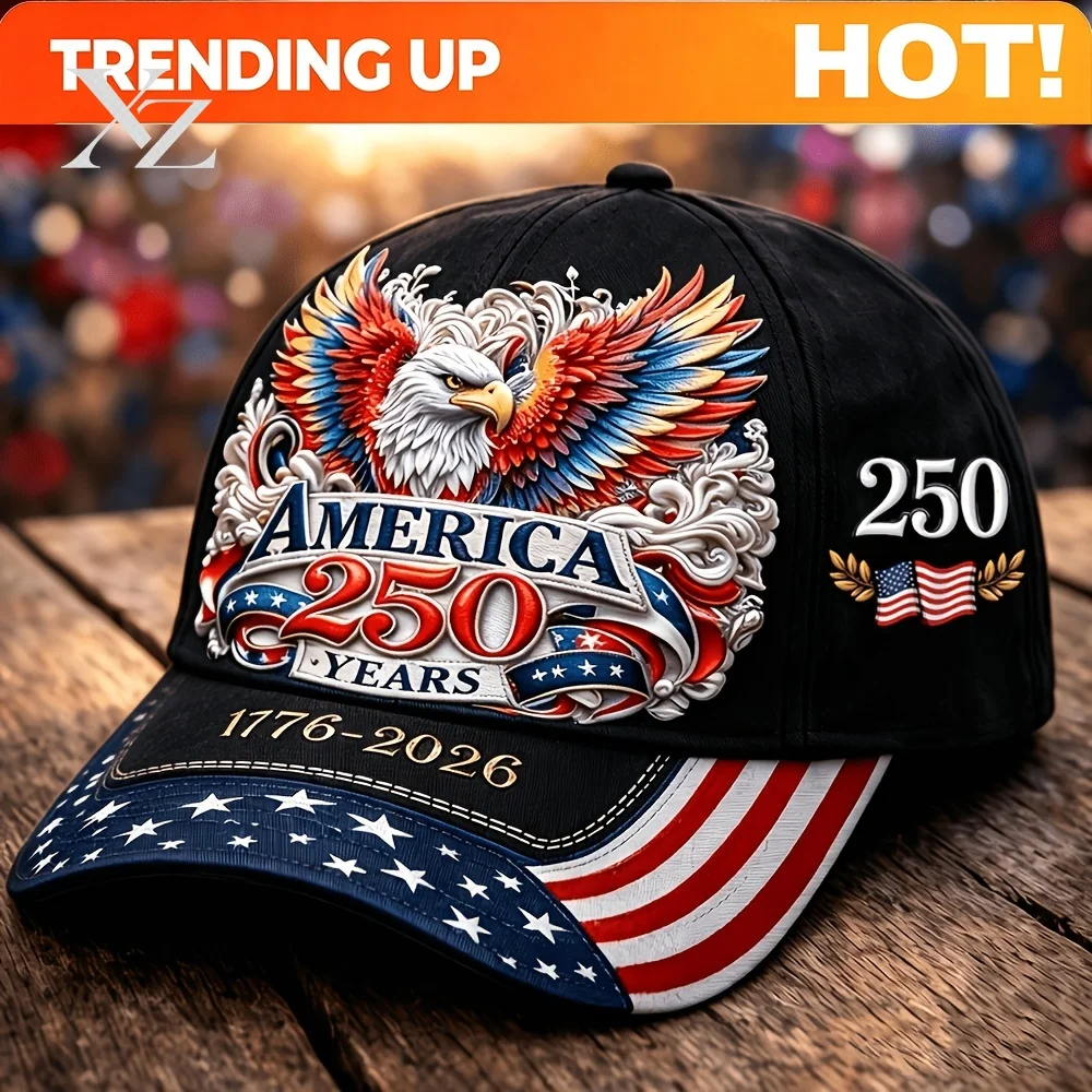 2026 Printed Baseball Cap: United States of America 250th Anniversary Patriotic Eagle Independence Celebration 1776-2026 |
