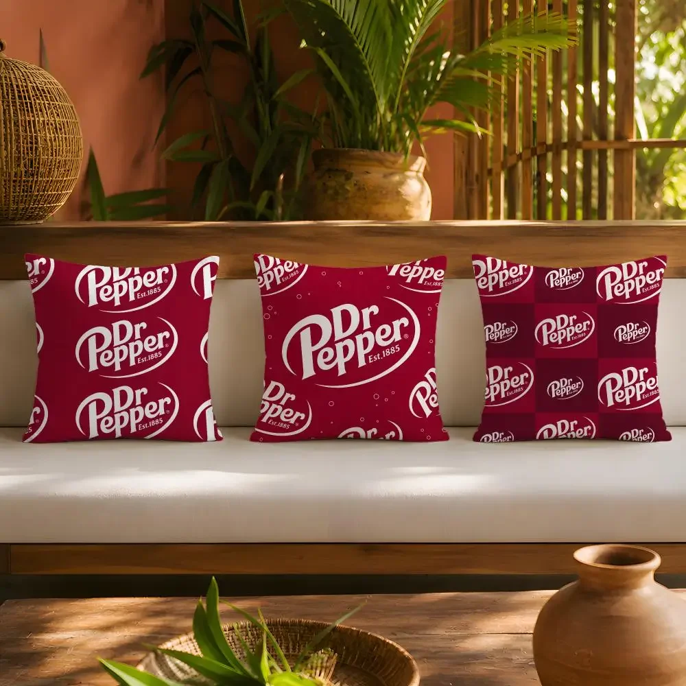 Dr Pepper Retro Soda Logo Pattern Cushion Cover Plush Pillow Cover Soft Fuzzy Removable Washable Sofa Bed Bedroom Decor