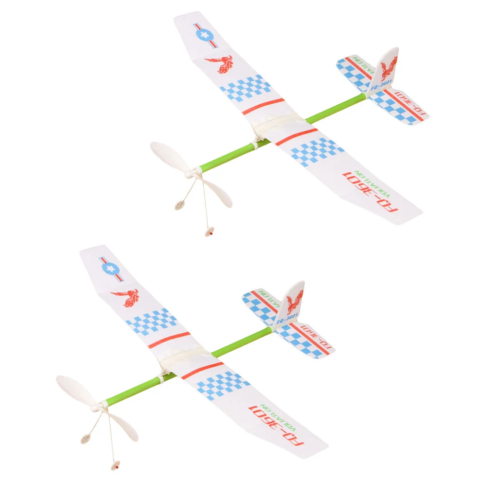 2 Pcs Kids Toy Powered Airplane Model Educational Aircraft Toys Glider Planes Rubber Band Knight Assemble Biplane Toddler