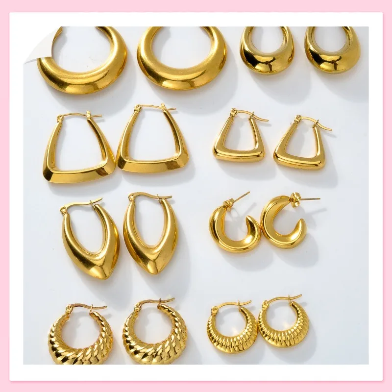 

French New Personalized Fashion Geometric Round Gold Earrings Simple Style Women's Earrings