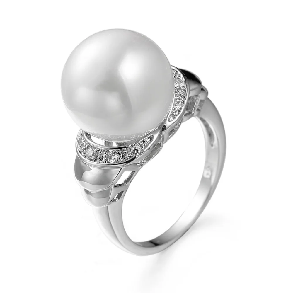 100% Genuine White Pearl Ring Elegant Ring For Women Fashion Sterling Silver Color Jewelry For Bijoux Women Bague Pour