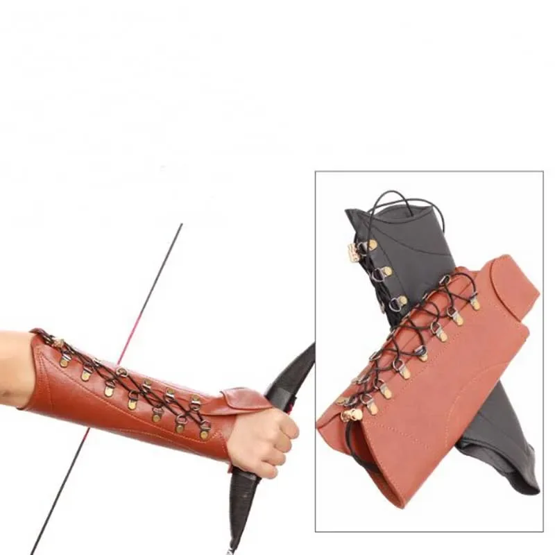 1Pc Retro Medieval PU Leather Gloves Archery Arm Guard Adjustable Hand Wrist Protection Cosplay Accessories