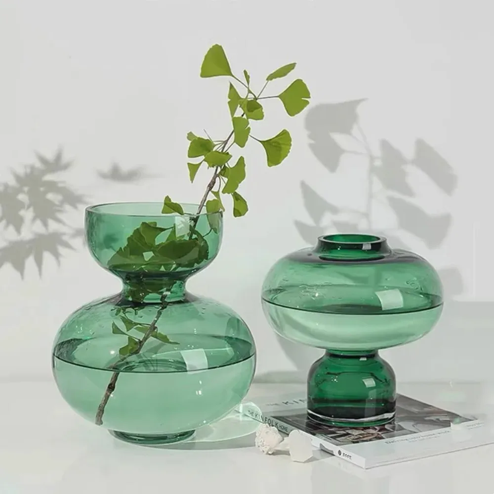 Green Round Gourd Floral Vase Glass Vase Hydroponic Flowerpot Geometric Round Glassware Decorative Accessories Vase Flowerpot
