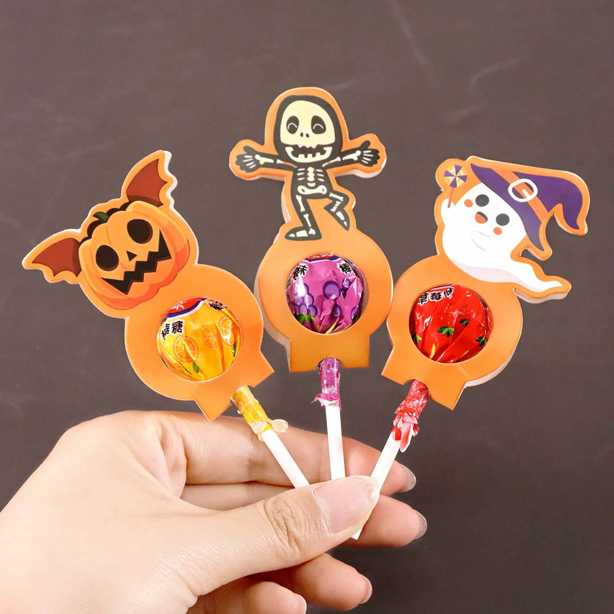24 Stück Halloween-Lollipop-Papierhalter, niedliches, gruseliges Totenkopf-Design, Halloween-Lollipop-Dekorationskarten für fröhliche Halloween-Dekorationen – Detail 4