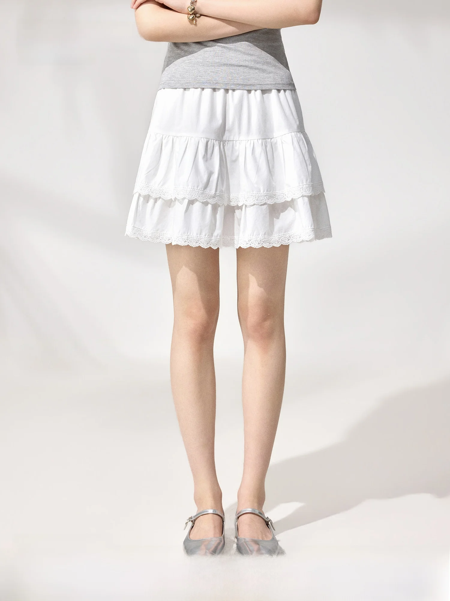 

Белая юбка-трапеция с кружевной отделкой для женщин, летняя, с завышенной талией, повседневная, от Original Space