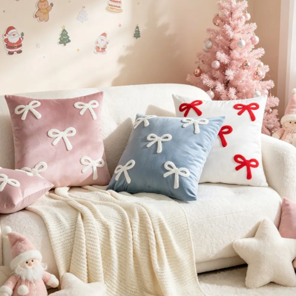 Bow Throw Pillow Covers 30x50cm 45x45cm Coquette Decor Pillow Covers Soft Plush Velvet Aesthetic Pillowcases Preppy Room Decor
