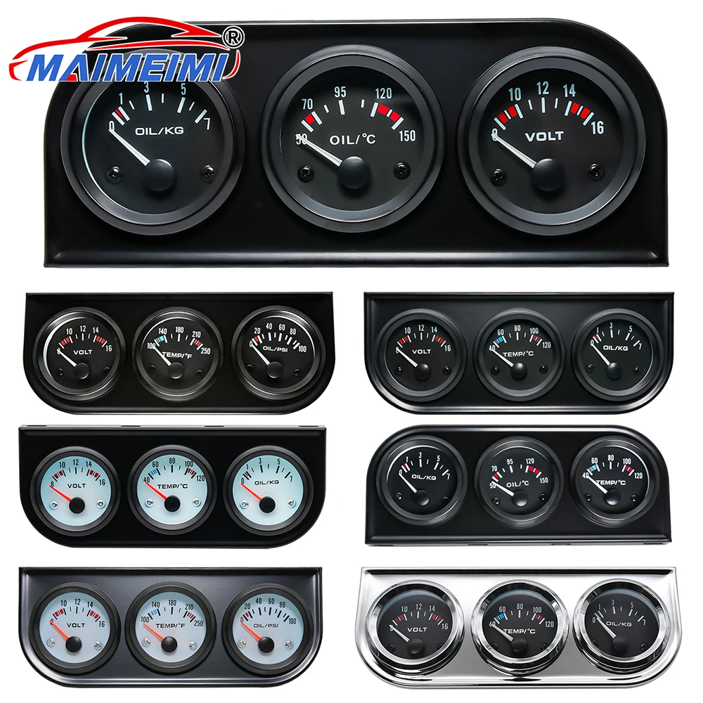 

2'' 52mm 3 in 1 LED Back-lit Gauges Voltmeter Water Oil Pressure Oil temperature Electrical Gauge 3 in 1 Kit Meter