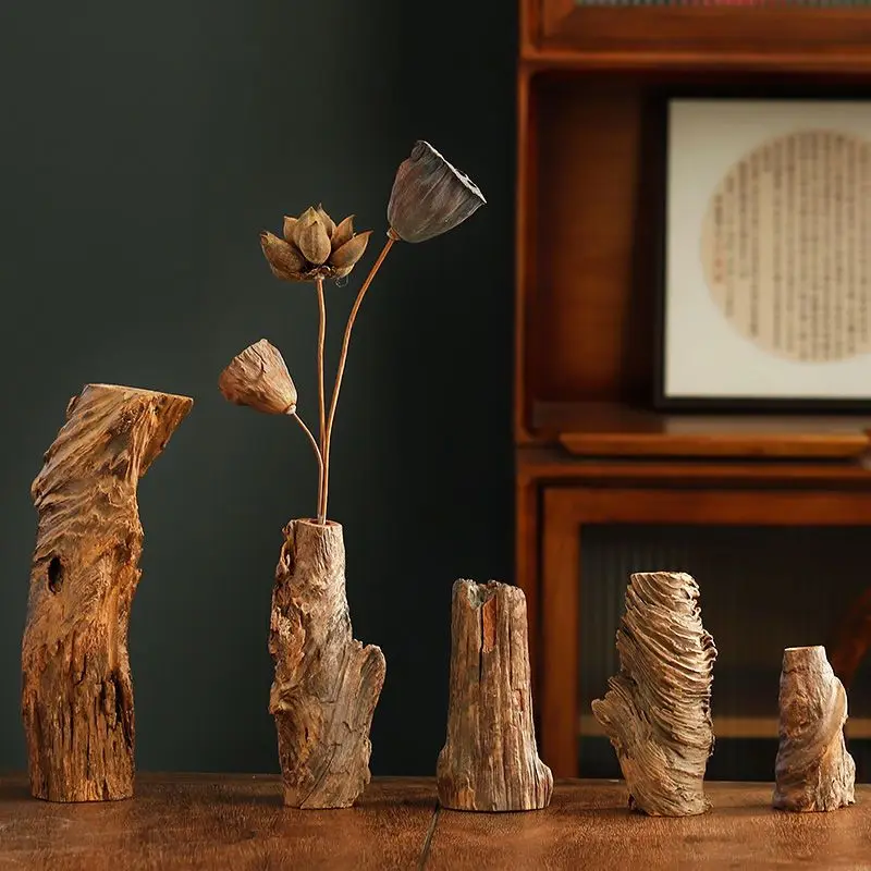 

Zen Driftwood Log Vase Natural Form, natural Unique Organic Shape Centerpiece for TV Console Desk Top Living Room Home Decor