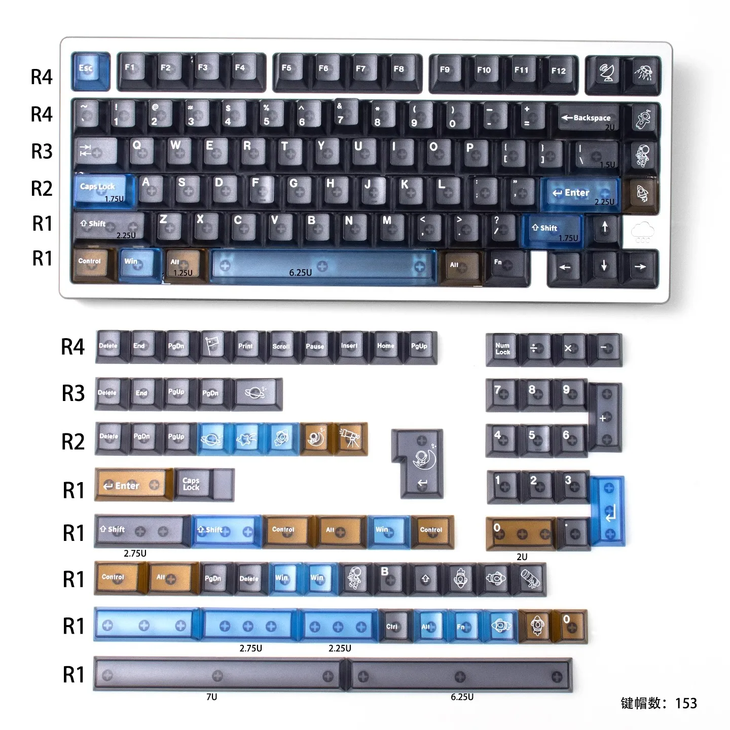 

Fog Penetration 153 PC Keycap Set PC Custom Frosted Transparent Keyboard Cap Cherry Profile Gaming KeyCap for Mechanical Keyboa