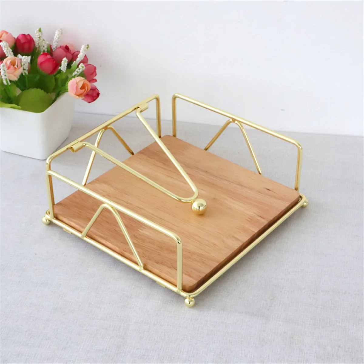 ABLK держатель для салфеток из цельного дерева, домашний контейнер для салфеток, золотой металлический чехол для салфеток для украшения отеля и ресторана, A