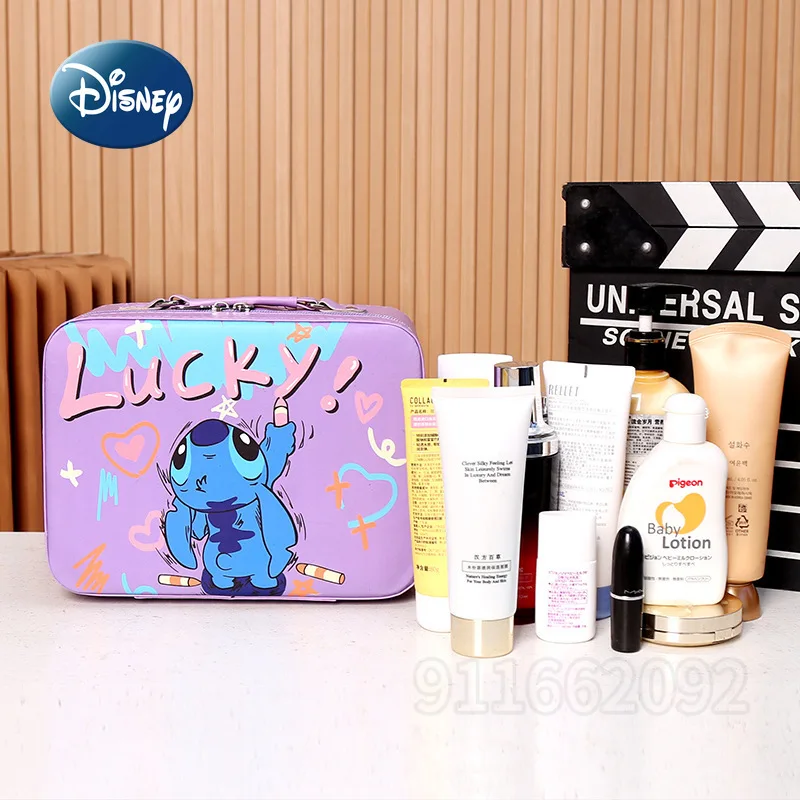 กระเป๋าเครื่องสำอางพกพาลายสติทช์จากดิสนีย์ พร้อมกล่องเก็บเครื่องสำอางแบบพกพา สำหรับจัดเก็บของขวัญขนาดใหญ่สำหรับเด็กผู้หญิง