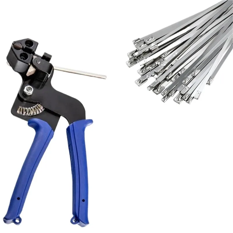 Stainless Steel Cable Tie Gun 100PCS Heavy Duty Metal Zip Ties 304 Steel Tensile Strength Self-Locking Resistant for Automotive