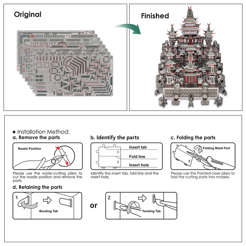 Piececool Model Building Kits Sky Royal Palace Metal Puzzle 3D Jigsaw Toys for Adult Assembly DIY Sets for Home Decoration