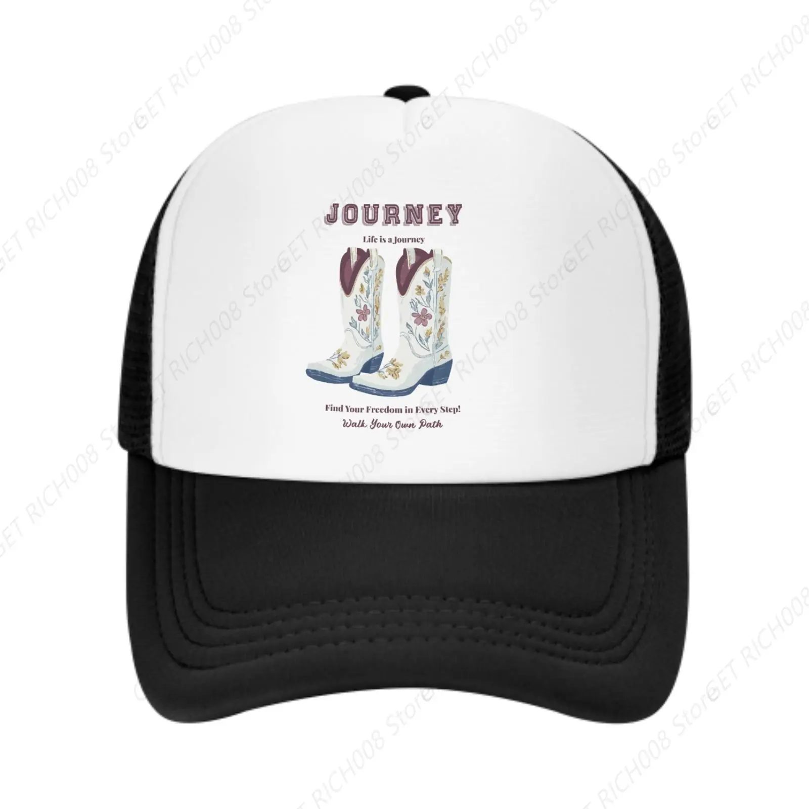 Journey Western Boots Cowboy Mesh Trucker Hat Print One Size Baseball Cap One Size