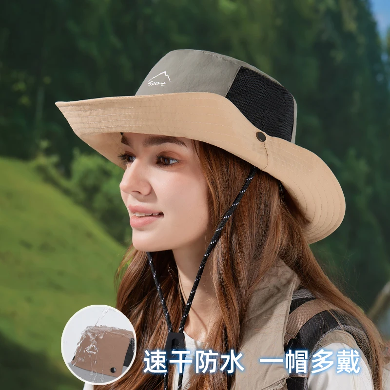 8909-New summer women's breathable fisherman hat, quick-drying large brimmed sun hat, outdoor sports and hiking hat
