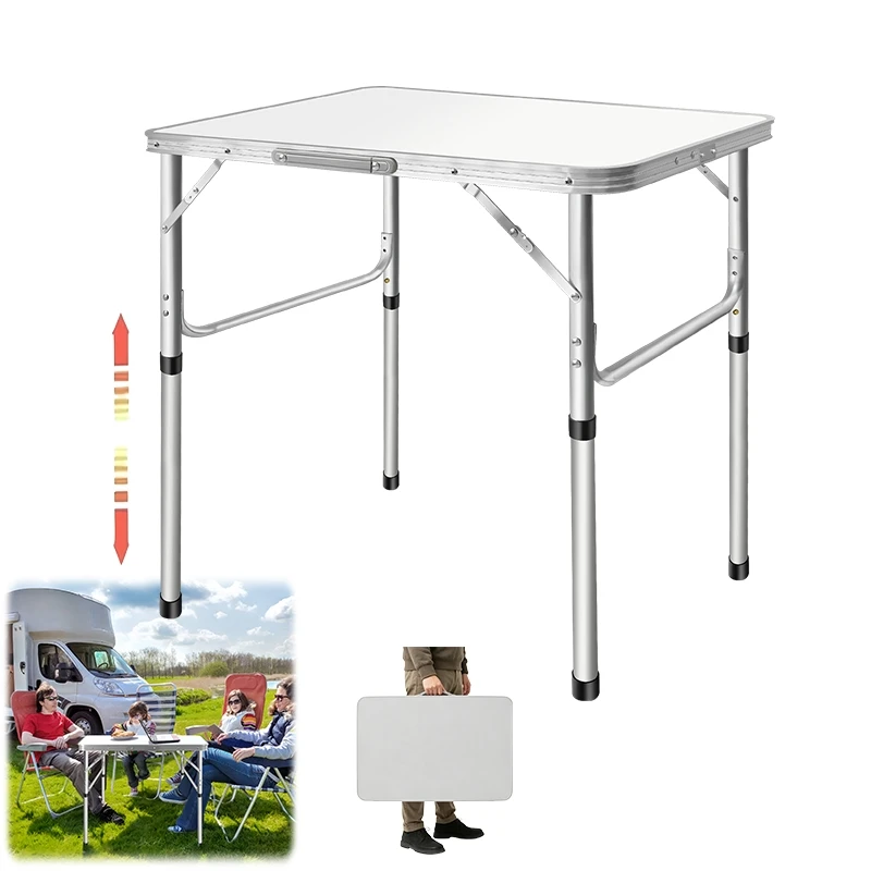 Mesa plegable portátil 2.5ft, Aluminio altura ajustable 75x55cm, mesa picnic con asa, para playa fiesta camping exterior jardín barbacoa senderismo