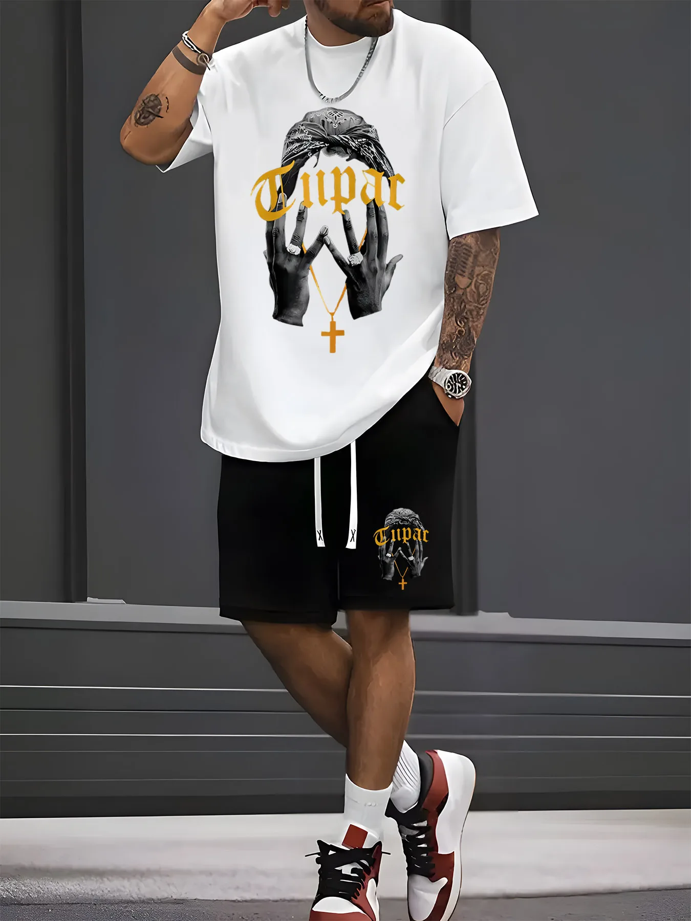 Set di tute da uomo nuove estive Famoso modello cantante Tupac per uomo Set da jogging da spiaggia Casual O-Collo Tshirt Pantaloncini Set da uomo Outfit