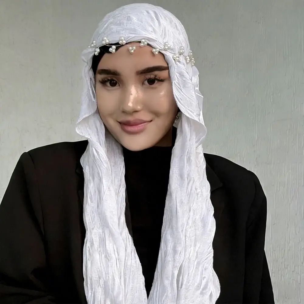 Fashion Solid Color Silk Scarf Shining Chiffon Chiffon Hijab Veil Soft Ruffled Edge Ramadan Long Scarf Outdoor