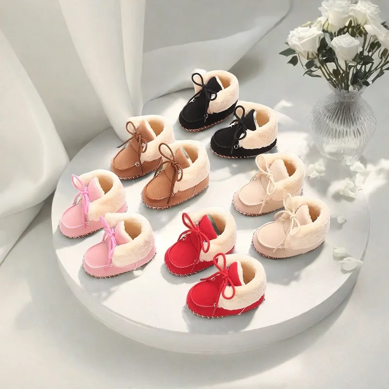 

0-18M Tie one's shoes Baby Autumn/Winter Men's and Women's Baby Boots Fashion Learning Walking Soft Sole Black Warm Shoes