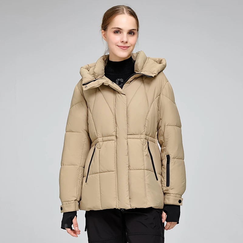 

Women's Winter Padded Coat Solid Color Drawstring Waist-cinching Pockets Quilted Jacket For Female Minimalist Lady's Jacket
