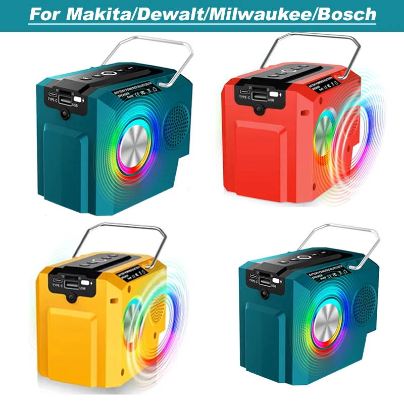 Audio For Milwaukee/Makita/Dewalt/Bosch 18-20V Battery With USB Type-C Port Bluetooth-compatible Player Loudspeaker Amplifier