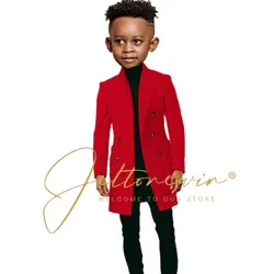 Wedding Boy Suit 2 Pieces Set Double Breasted Red Long Blazer Black Pants Tuxedo for Kids Party Clothes 2-16 Years Old Boy Suit