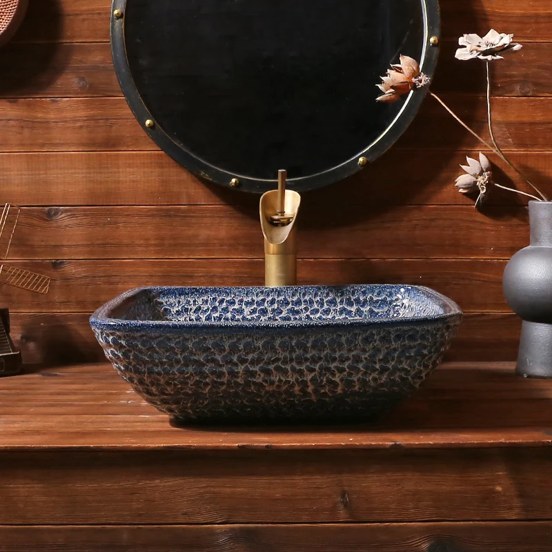 

Художественный стол, креативный керамический умывальник, квадратный межплатформенный умывальник, домашняя ретро-стирка