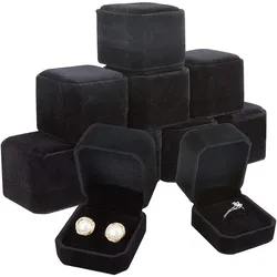 10 Pack Velvet Ring Box Earring Box Black Velvet Jewelry Pendant Box 2x2x1.6 for Valentine's Day Party Favor Festival Packaging