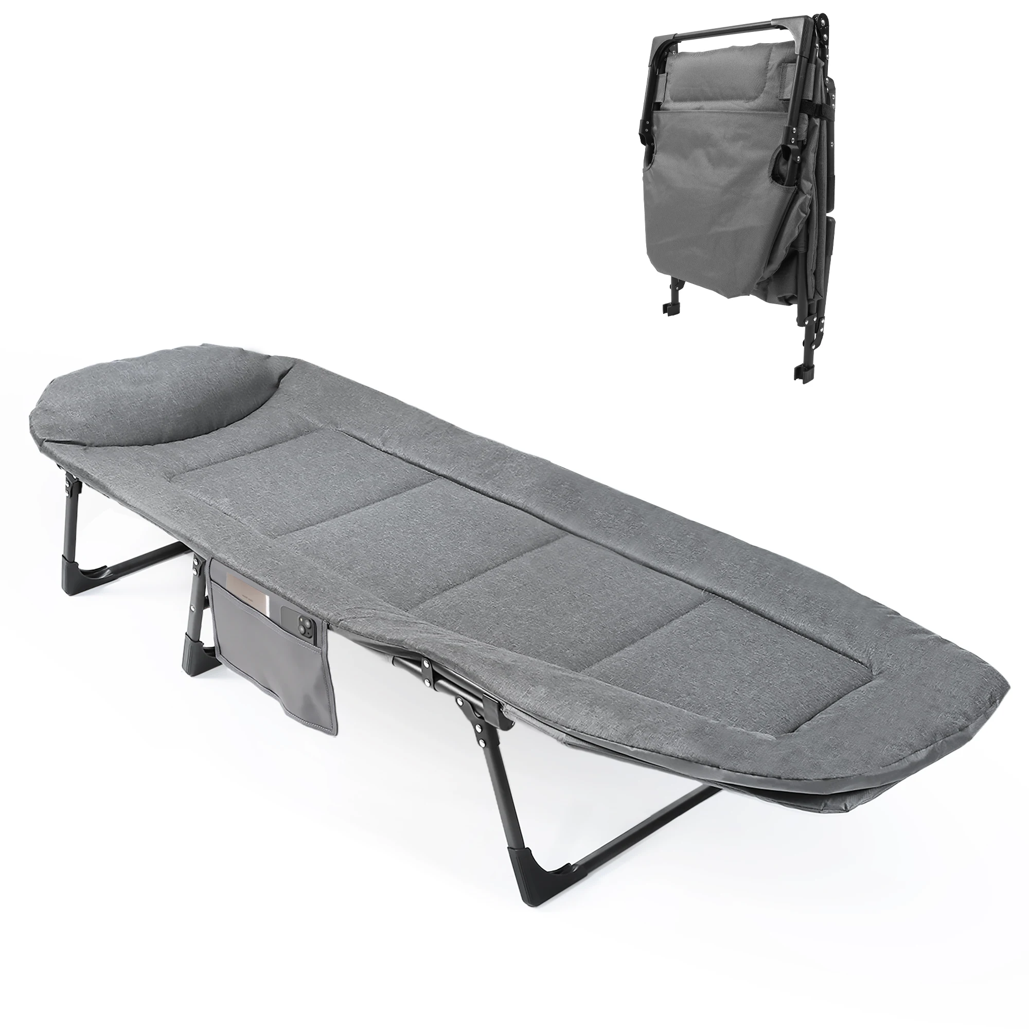 Sonnenliege mit Kissen, 5-fach verstellbar, zusammenklappbar, tragbar, max. 200 kg, für Gartenpools, Camping, Innenbereich, Grau