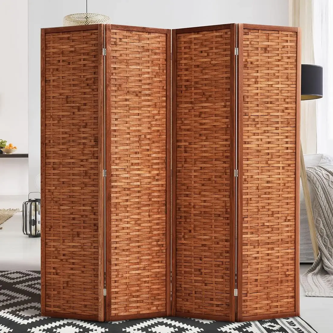 Room Divider Privacy Screen with Natural Bamboo,4-Panel 5-Panel 6-Panel Folding Privacy Screens,