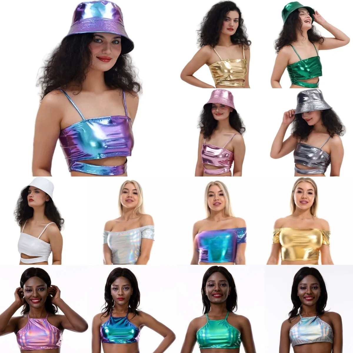

iny Sequin Women's Metal Color Strap Vest oulder Bared ort Top for Music Festival Par Activi Sweet Girl
