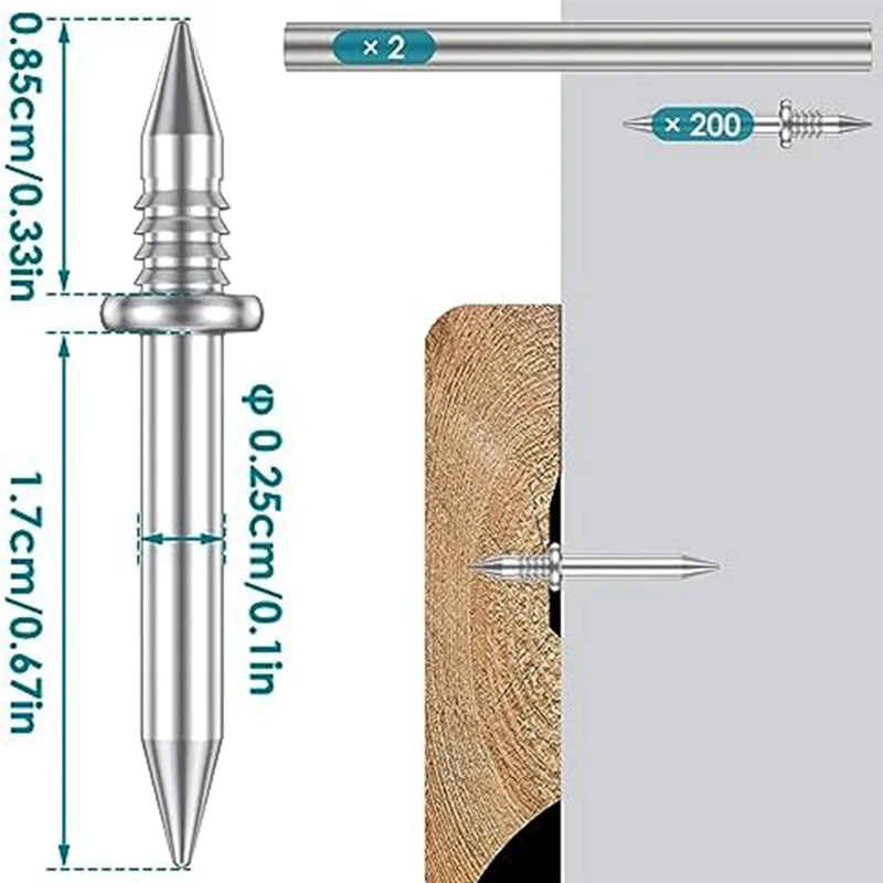 ETRT 200 Pcs Double-Head Skirting Thread Seamless Nail,Rust-Proof No Trace Skirting Thread Screws Set with 2 Rods, with Nail