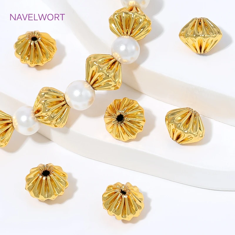 18K Gold Plated Brass Bicone Spacer Beads,Vintage Textured Beads Separators,DIY Handmade Pearl Bracelet Making Accessories image 5