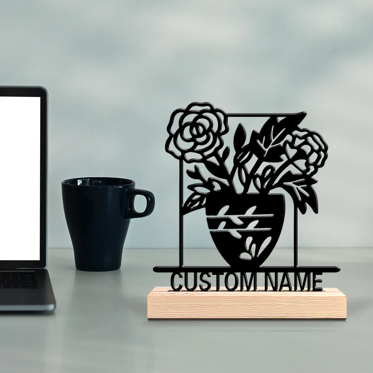 1pc Cute Personalized Custom Rose Metal Statues Desktop Sculpture with Wooden Base Suitable for Pet Grooming