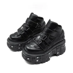 New Punk Style Women Shoes Lace-up Heel Height 6CM Platform Shoes Woman Metal Decor Woman Sneakers Gothic Ankle Rock Boots