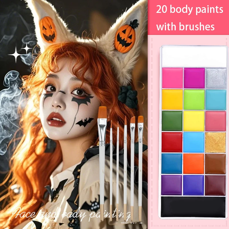 20-color Sfx children's adult painting set, art, Halloween, carnival makeup palette, face and body painting oil paint and brush