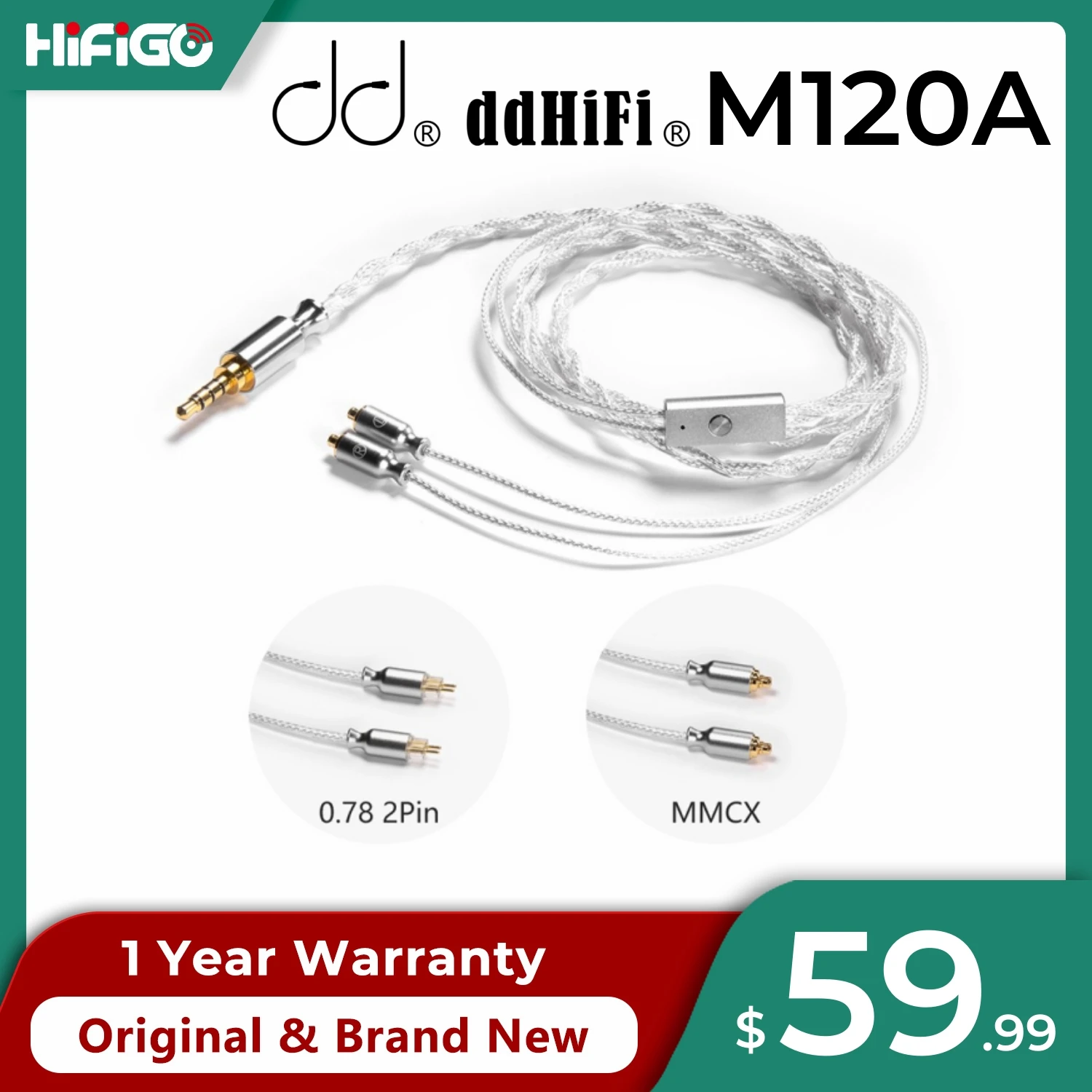 

DD ddHiFi M120A 3.5mm Earphone Cable with MMCX / 2-Pin 0.78 Connector, Supports CTIA Standard In-line Controls and Microphone